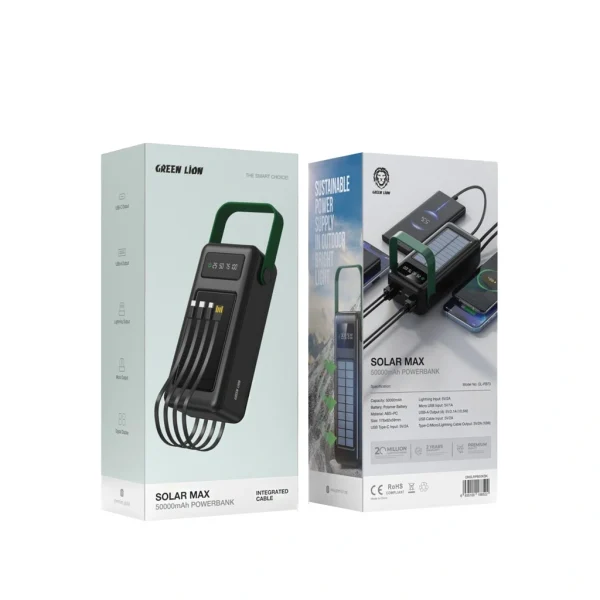 پاوربانک خورشیدی گرین مدل Solar Max - ظرفیت ۵۰۰۰۰ میلی آمپر - ۲۰ وات