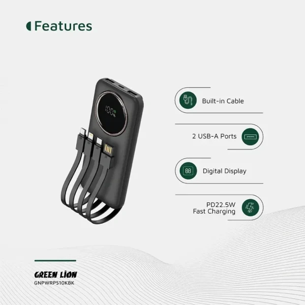 پاوربانک گرین مدل Power Pulse - ظرفیت ۱۰۰۰۰ میلی آمپر - ۲۲,۵ وات - Image 2